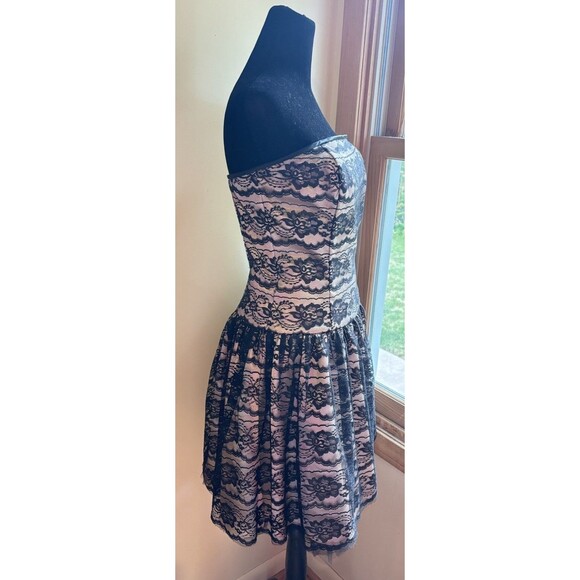 JESSICA McClintock Gunne Sax 90s Black Lace Tulle Drop Waist Strapless Dress 7/8 - Picture 3 of 10